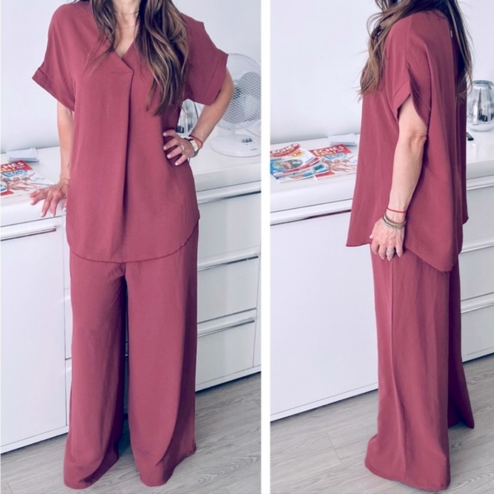 SOLD!⭐️FROM FRANCE!⭐️ Wide Leg Pant And Tunic Top 2 Piece Set MADE IN FRANCE! - Picture 11 of 15